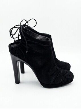 Gucci Late Tom Ford Era Black Suede Ruched Platform Heels Size 9